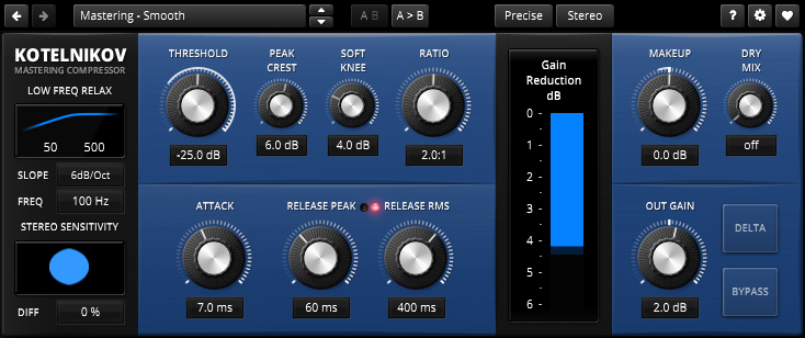 TDR Kotelnikov mastering compressor plugin UI