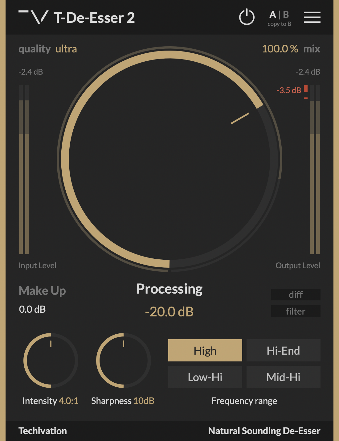 Techivation T-De-Esser 2 de-esser plugin UI