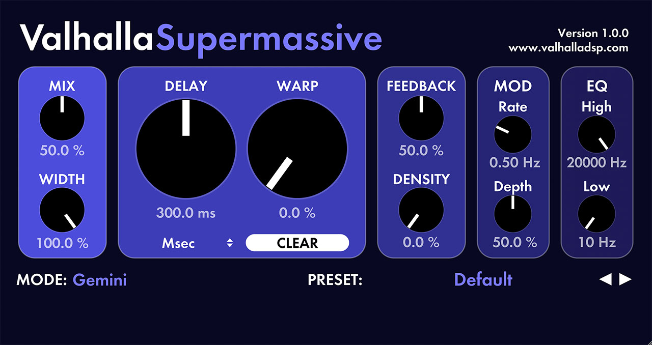 Valhalla Supermassive reverb delay plugin UI